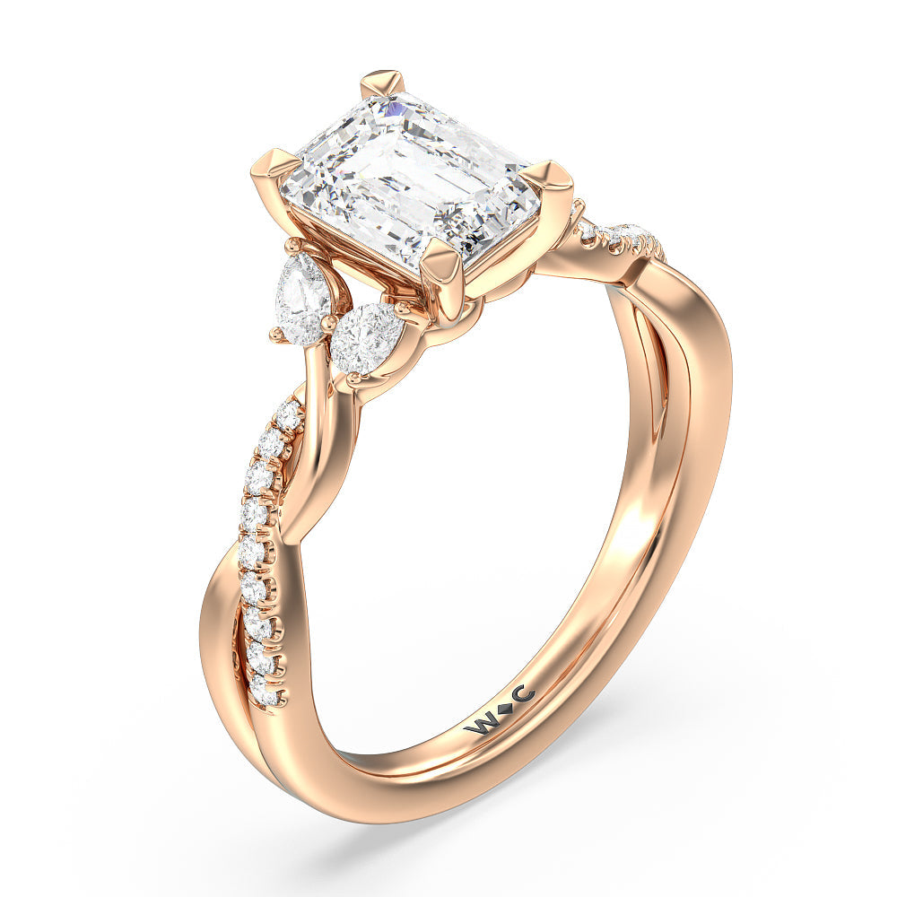 Emerald Cut Twisted Vine Accent Engagement Ring with Lab Grown Diamond in 14KT Rose Gold view 3
