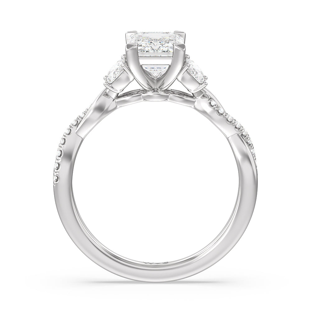 Emerald Cut Twisted Vine Accent Engagement Ring with Lab Grown Diamond in 14KT Platinum view 2
