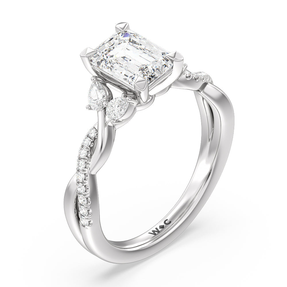 Emerald Cut Twisted Vine Accent Engagement Ring with Lab Grown Diamond in 14KT Platinum view 3
