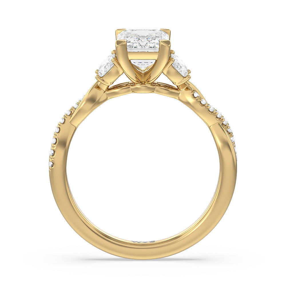 Emerald Cut Twisted Vine Accent Engagement Ring with Lab Grown Diamond in 14KT Yellow Gold view 2

