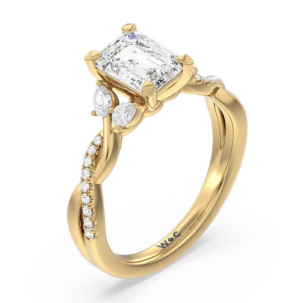 Emerald Cut Twisted Vine Accent Engagement Ring with Lab Grown Diamond in 14KT Yellow Gold view 3
