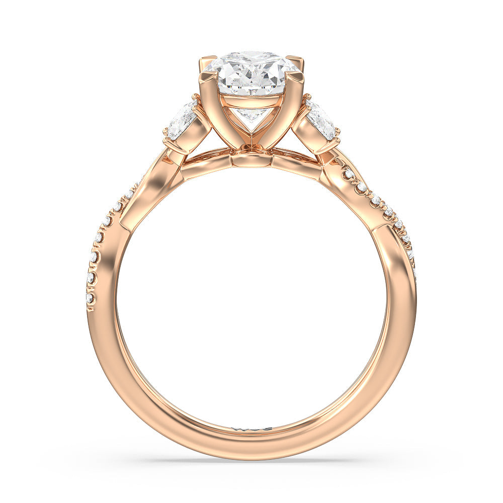 Oval Cut Twisted Vine Accent Engagement Ring with Lab Grown Diamond in 14KT Rose Gold view 2
