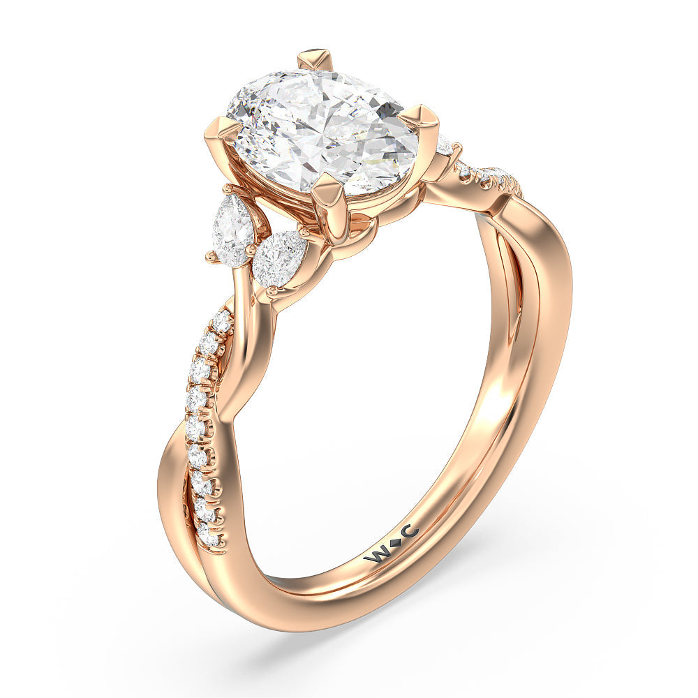 Oval Cut Twisted Vine Accent Engagement Ring with Lab Grown Diamond in 14KT Rose Gold view 3
