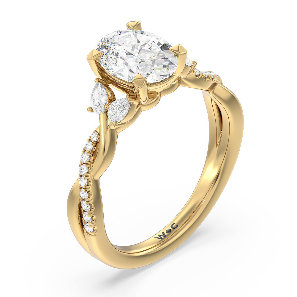Oval Cut Twisted Vine Accent Engagement Ring with Lab Grown Diamond in 14KT Yellow Gold view 3
