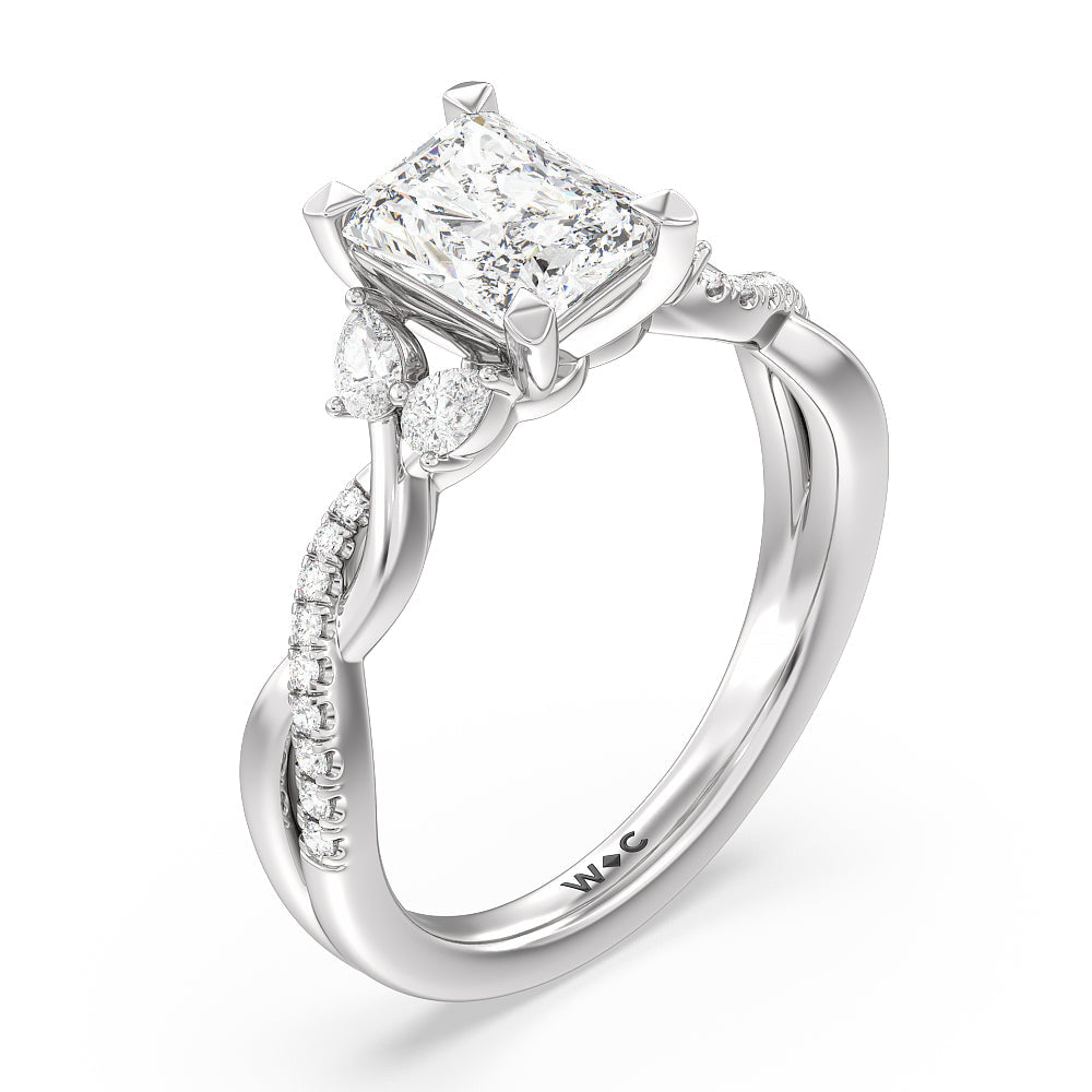 Radiant Cut Twisted Vine Accent Engagement Ring with Lab Grown Diamond in 14KT Platinum view 3

