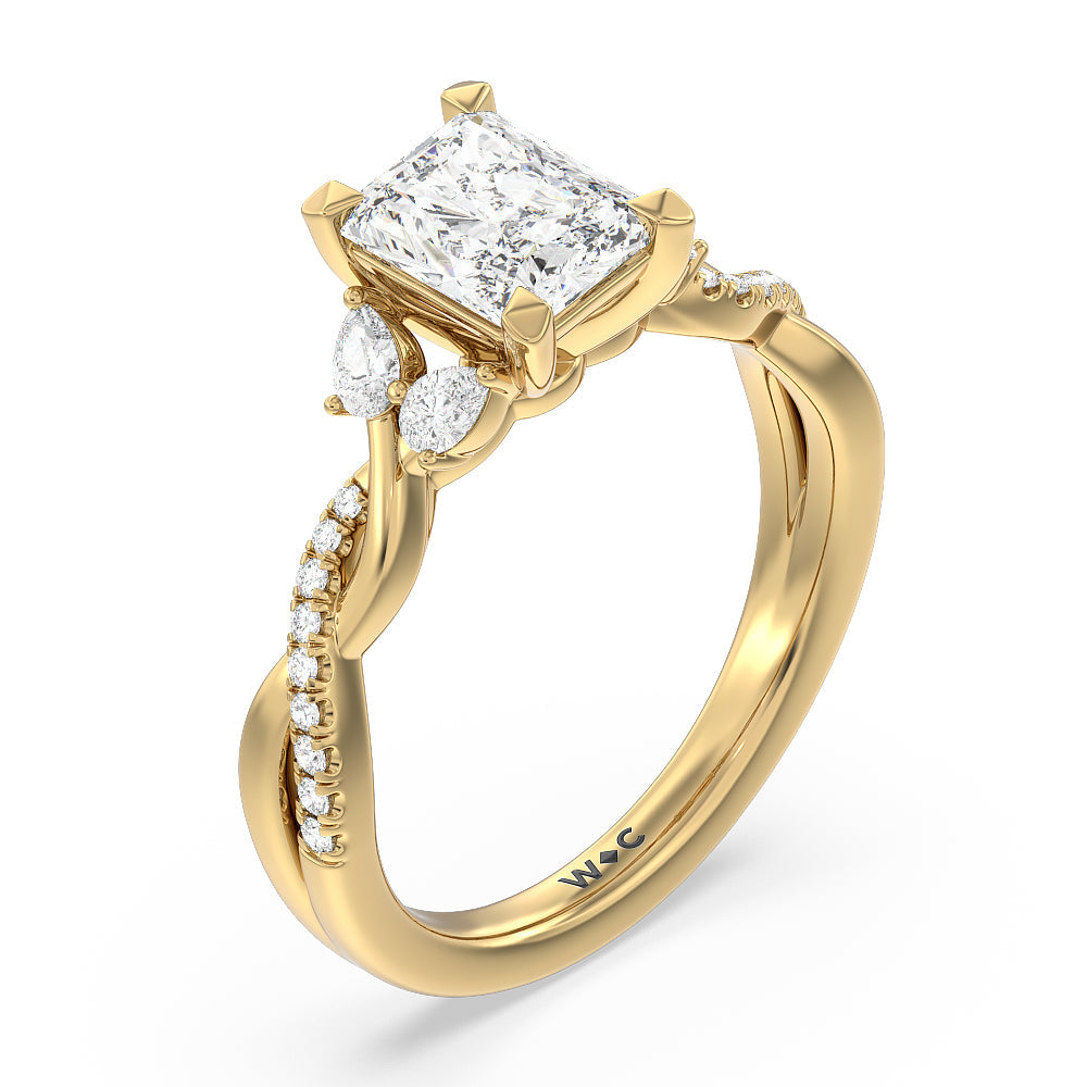 Radiant Cut Twisted Vine Accent Engagement Ring with Lab Grown Diamond in 14KT Yellow Gold view 3
