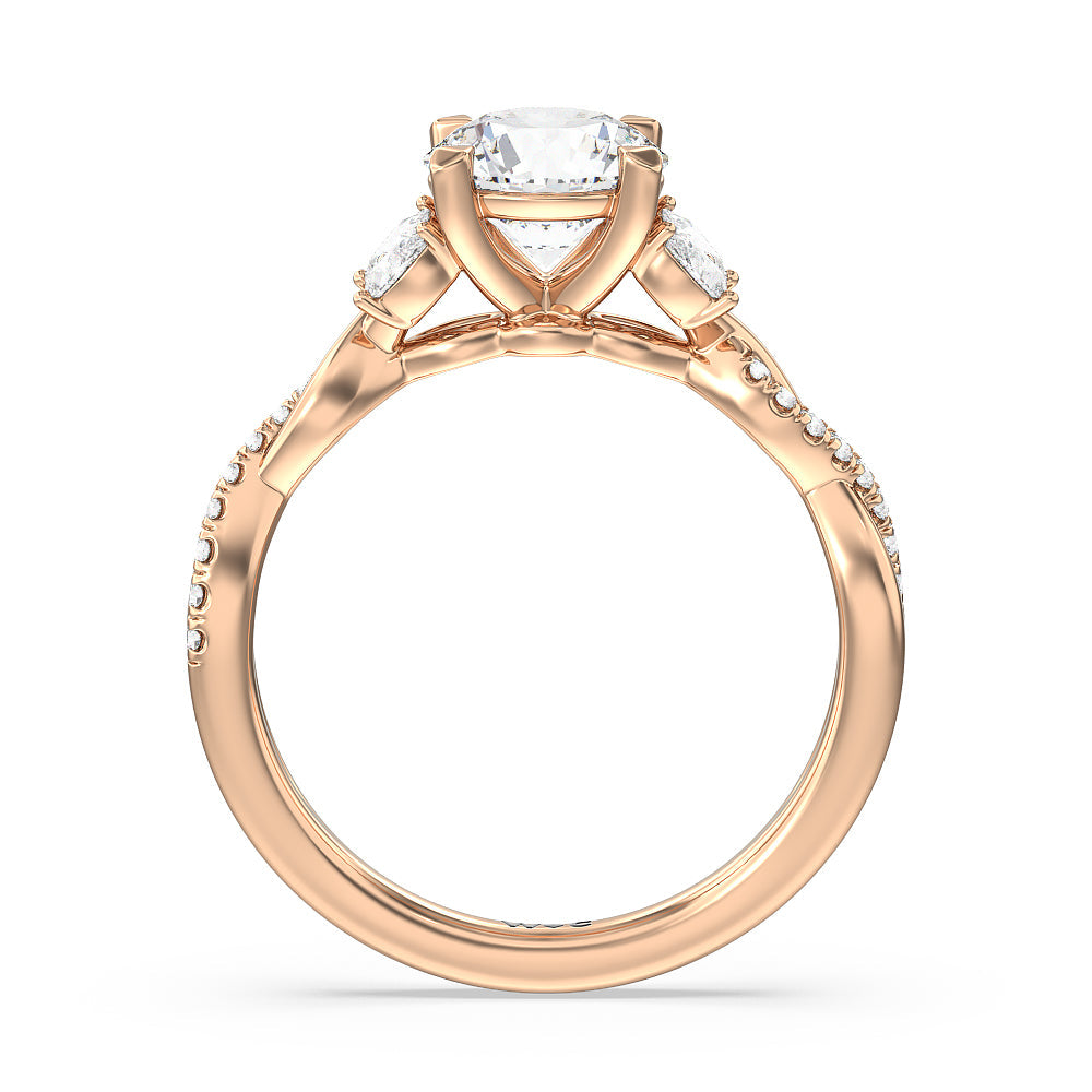 Round Cut Twisted Vine Accent Engagement Ring with Lab Grown Diamond in 14KT Rose Gold view 2
