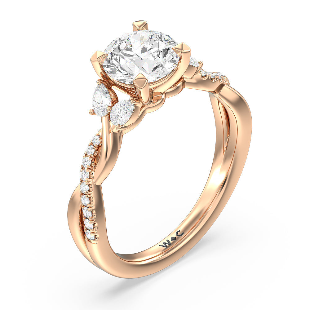 Round Cut Twisted Vine Accent Engagement Ring with Lab Grown Diamond in 14KT Rose Gold view 3
