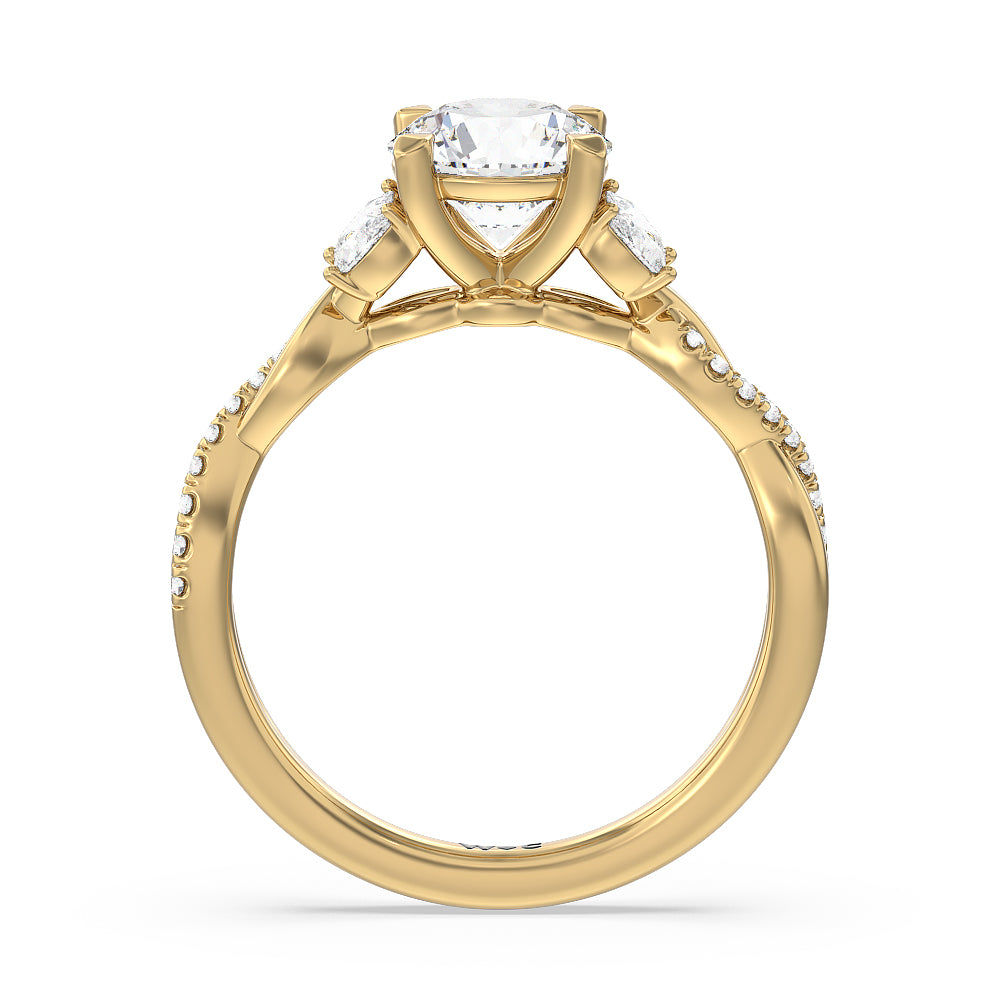 Round Cut Twisted Vine Accent Engagement Ring with Lab Grown Diamond in 14KT Yellow Gold view 2
