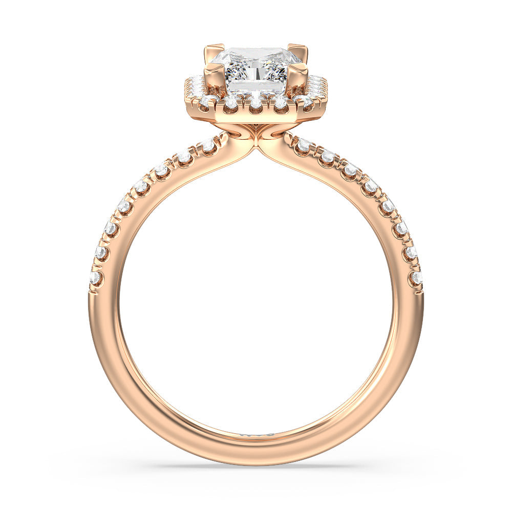 Radiant Cut Seamless Diamond Shank Halo Engagement Ring with Lab Grown Diamond in 14KT Rose Gold view 2
