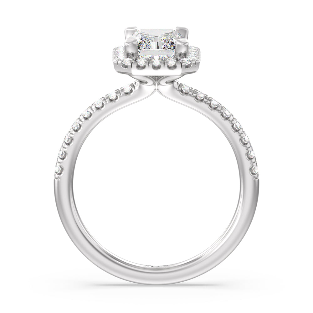 Radiant Cut Seamless Diamond Shank Halo Engagement Ring with Lab Grown Diamond in 14KT Platinum view 2
