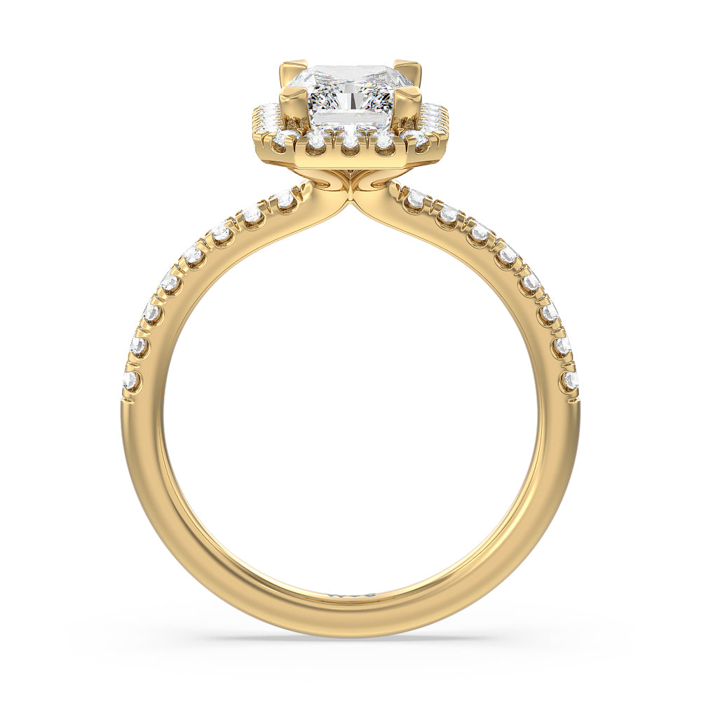 Radiant Cut Seamless Diamond Shank Halo Engagement Ring with Lab Grown Diamond in 14KT Yellow Gold view 2
