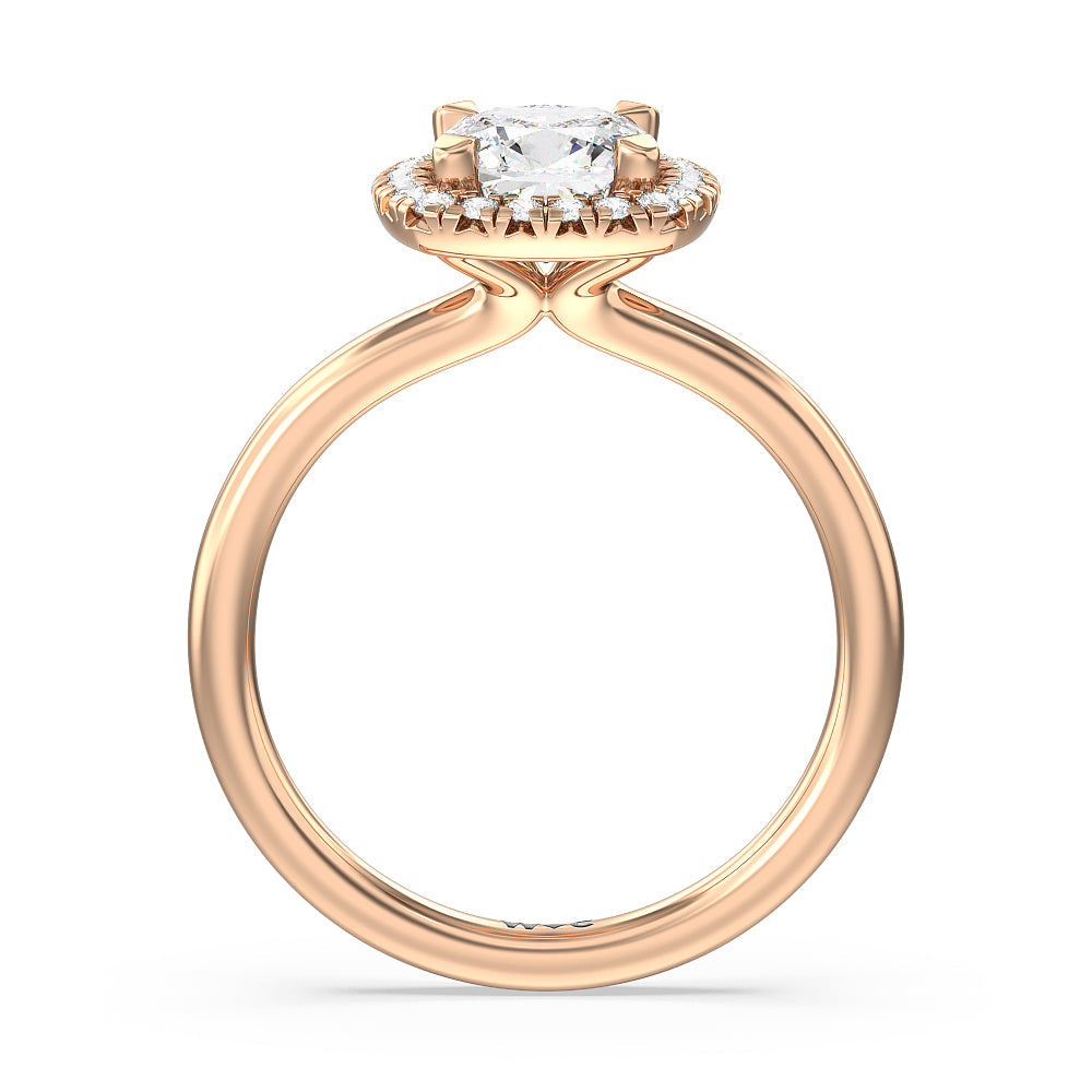 Seamless Plain Shank Halo Engagement Ring with Cushion Cut Diamond in 14KT Rose Gold view 2
