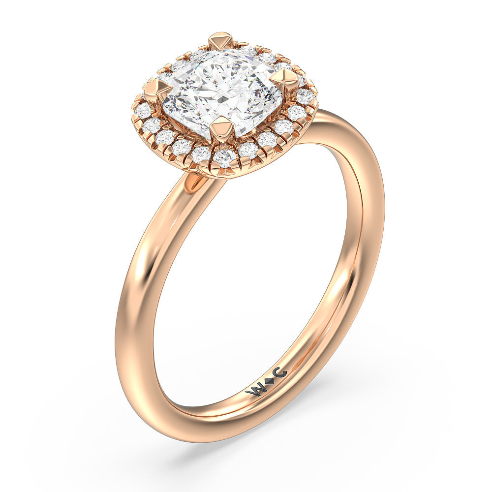 Seamless Plain Shank Halo Engagement Ring with Cushion Cut Diamond in 14KT Rose Gold view 3
