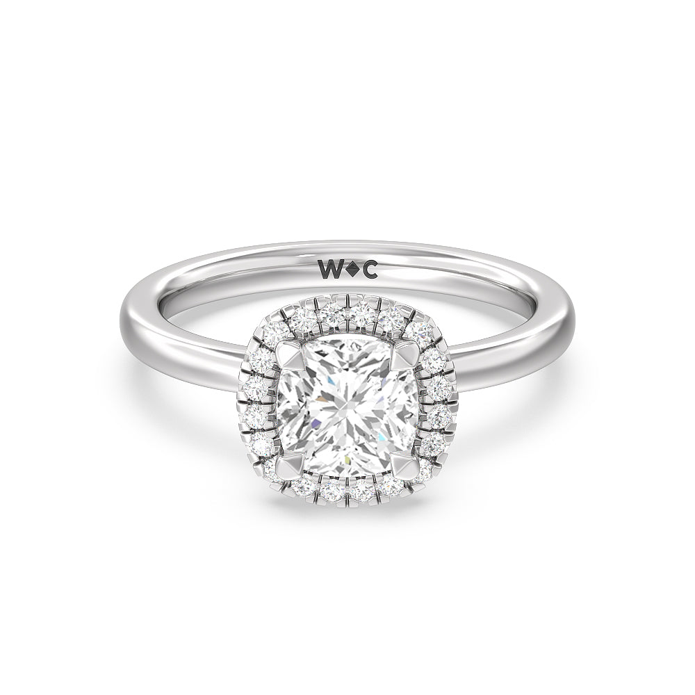 1 3 4 CTW Cushion Cut Seamless Plain Shank Halo Engagement Ring 14kt White Gold by with Clarity