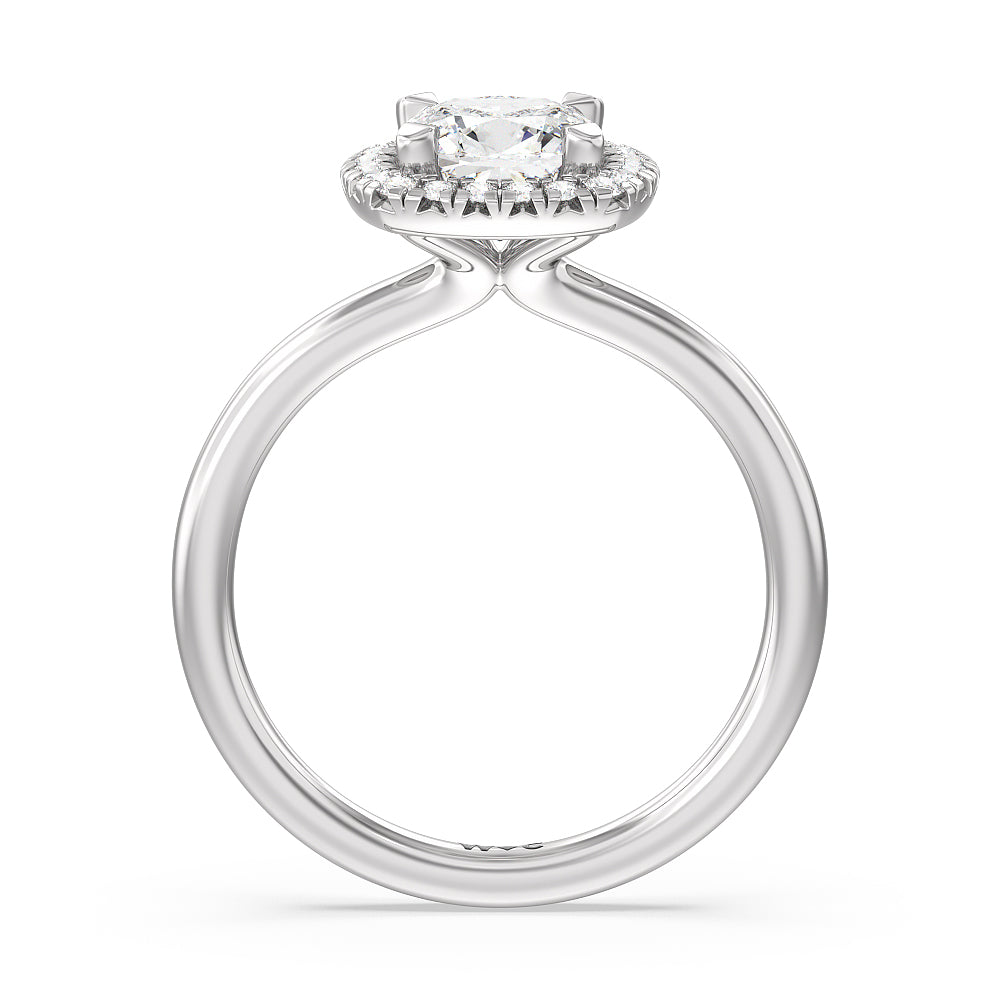 Seamless Plain Shank Halo Engagement Ring with Cushion Cut Diamond in 14KT Platinum view 2
