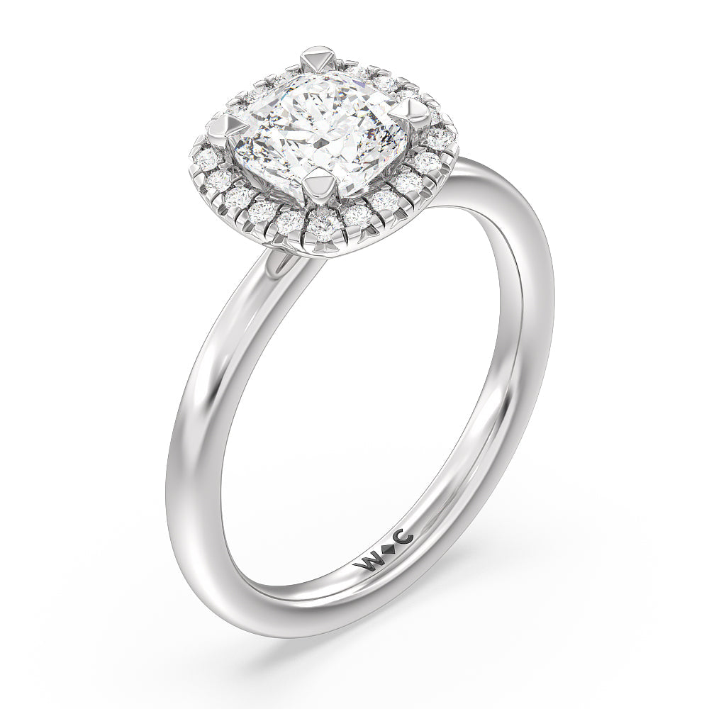 Seamless Plain Shank Halo Engagement Ring with Cushion Cut Diamond in 14KT Platinum view 3
