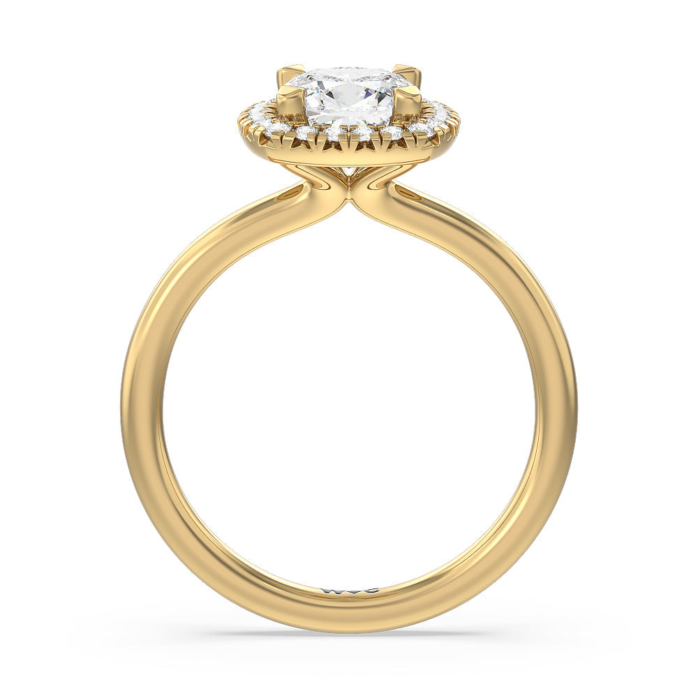 Seamless Plain Shank Halo Engagement Ring with Cushion Cut Diamond in 14KT Yellow Gold view 2
