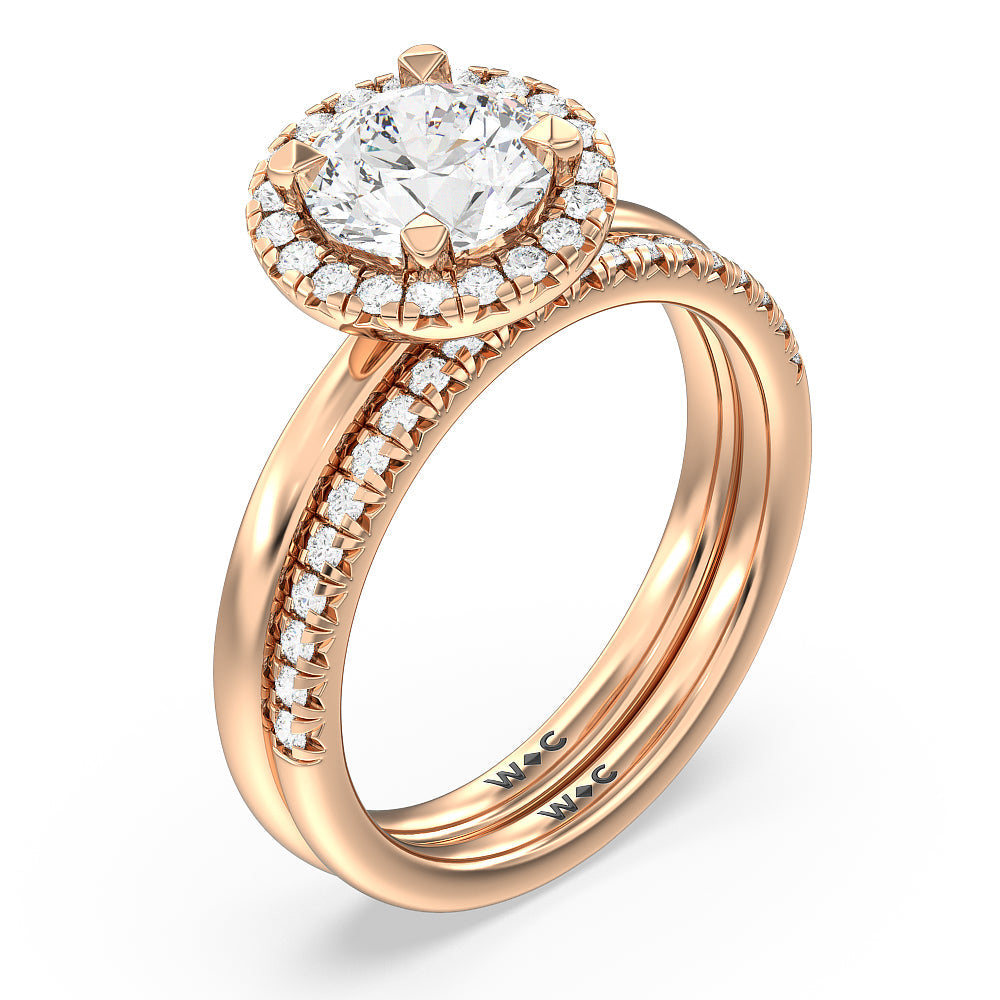 Seamless Plain Shank Halo Engagement Ring with Emerald Cut Diamond in 14KT Rose Gold view 4
