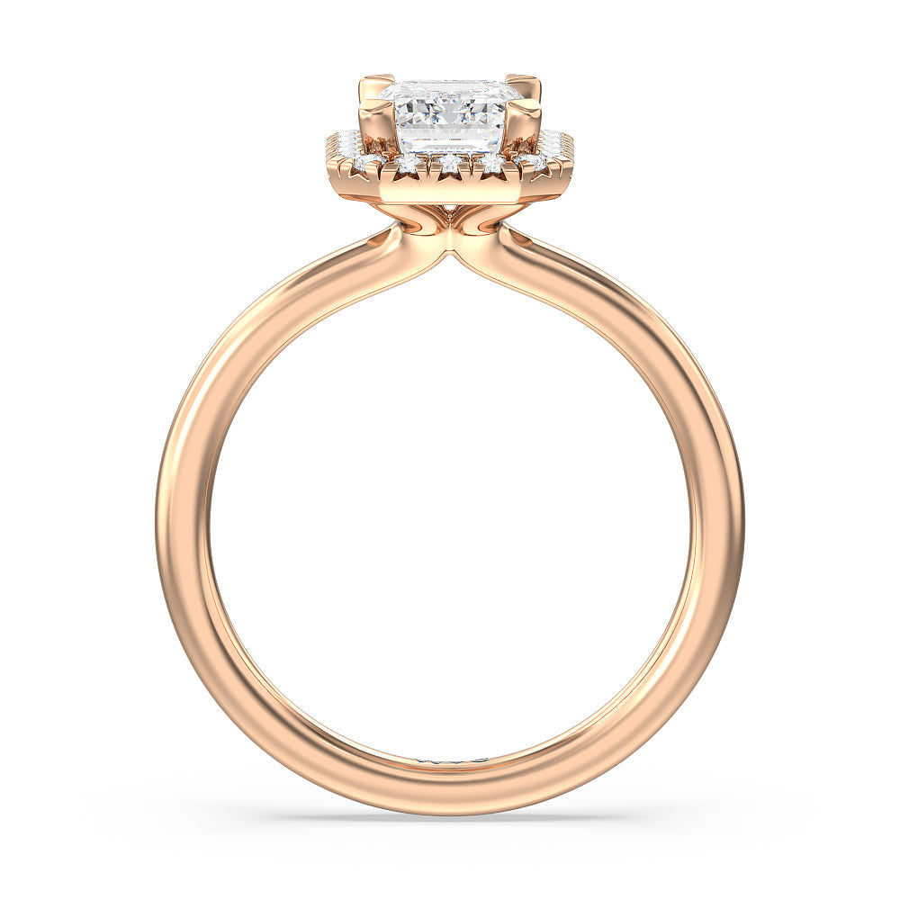 Seamless Plain Shank Halo Engagement Ring with Emerald Cut Diamond in 14KT Rose Gold view 2

