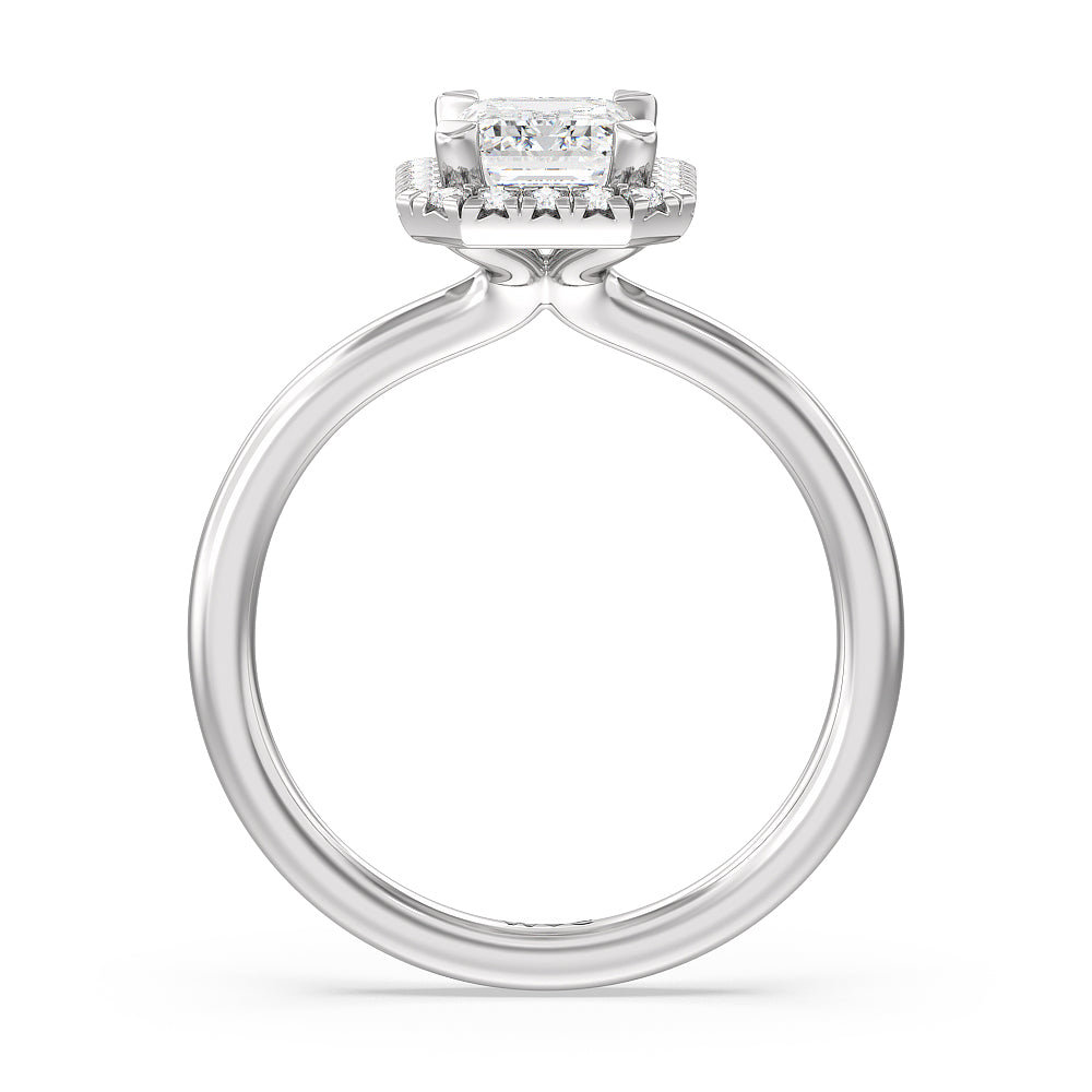Seamless Plain Shank Halo Engagement Ring with Emerald Cut Diamond in 14KT Platinum view 2
