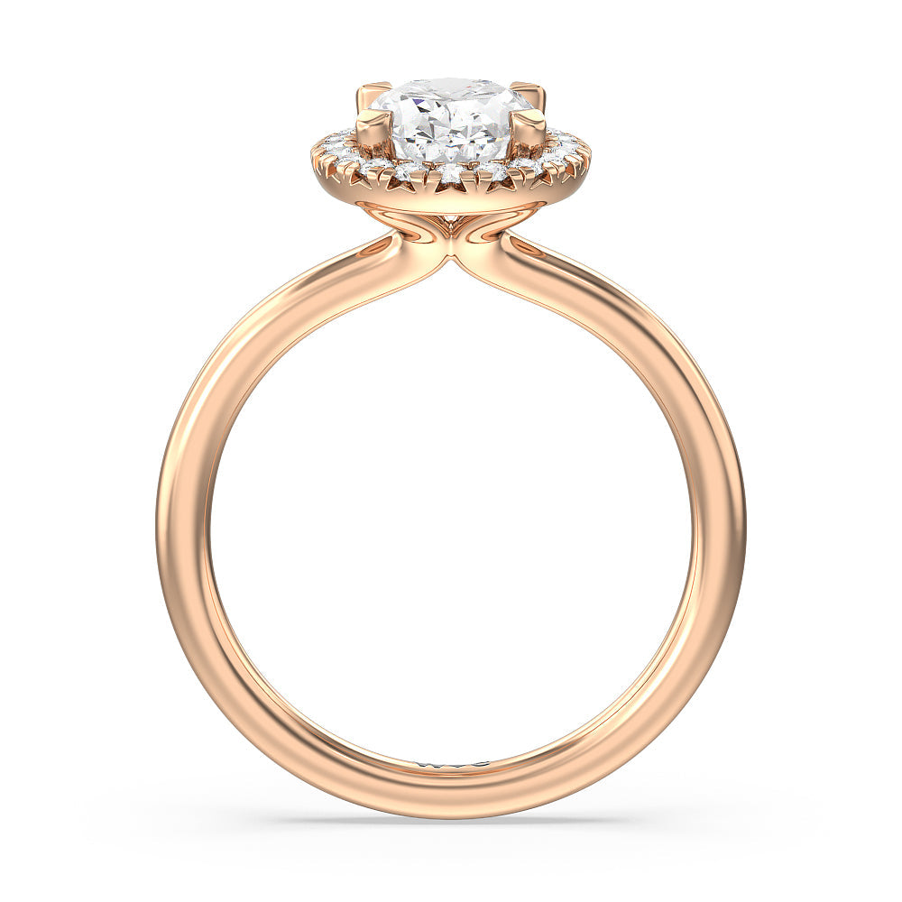 Seamless Plain Shank Halo Engagement Ring with Oval Cut Diamond in 14KT Rose Gold view 2
