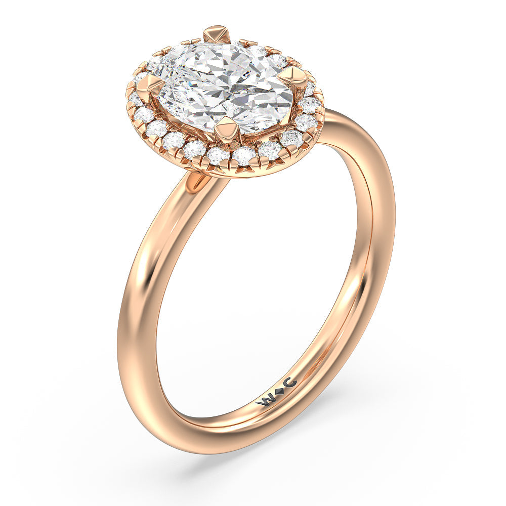 Seamless Plain Shank Halo Engagement Ring with Oval Cut Diamond in 14KT Rose Gold view 3
