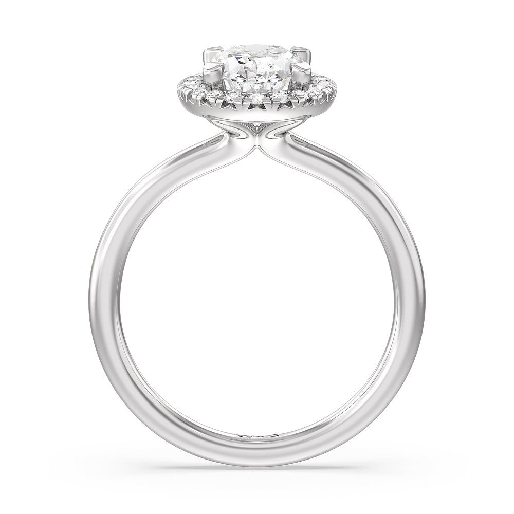 Seamless Plain Shank Halo Engagement Ring with Oval Cut Diamond in 14KT Platinum view 2
