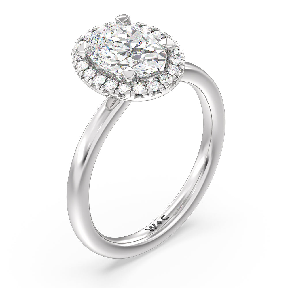 Seamless Plain Shank Halo Engagement Ring with Oval Cut Diamond in 14KT Platinum view 3
