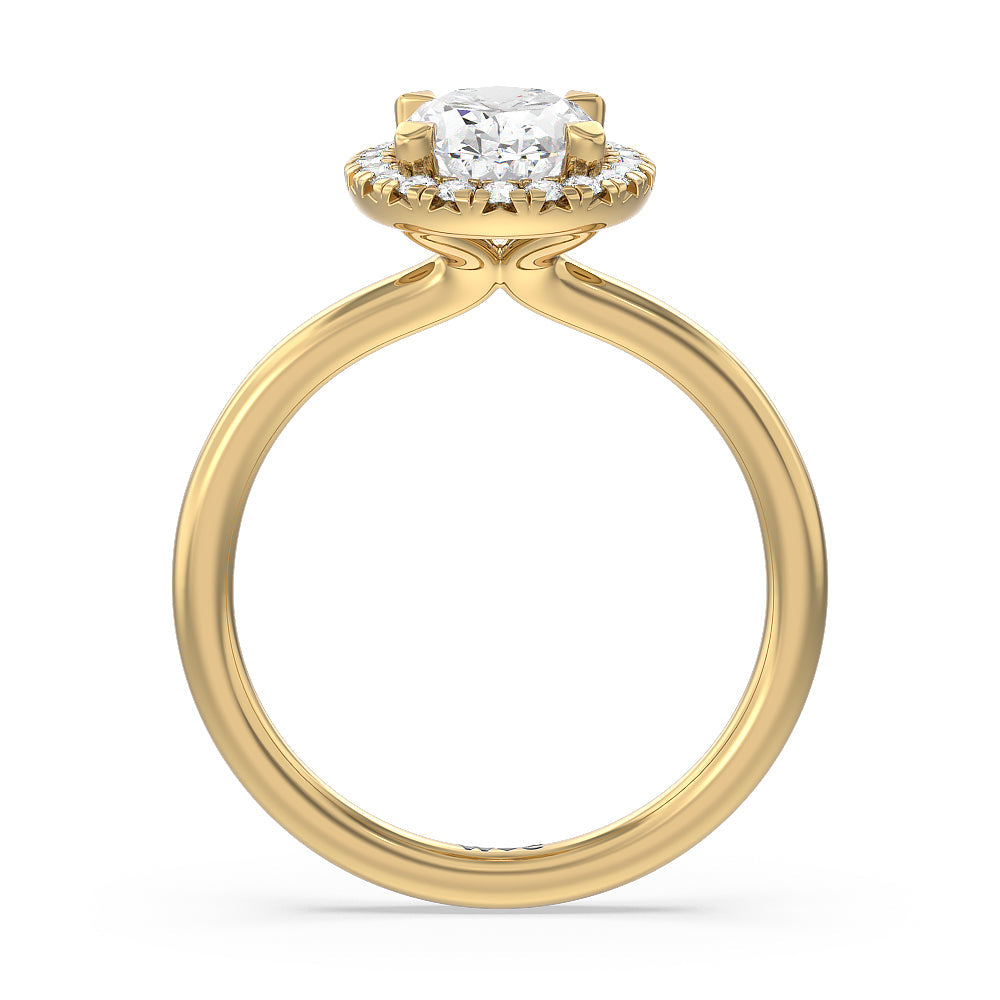 Seamless Plain Shank Halo Engagement Ring with Oval Cut Diamond in 14KT Yellow Gold view 2
