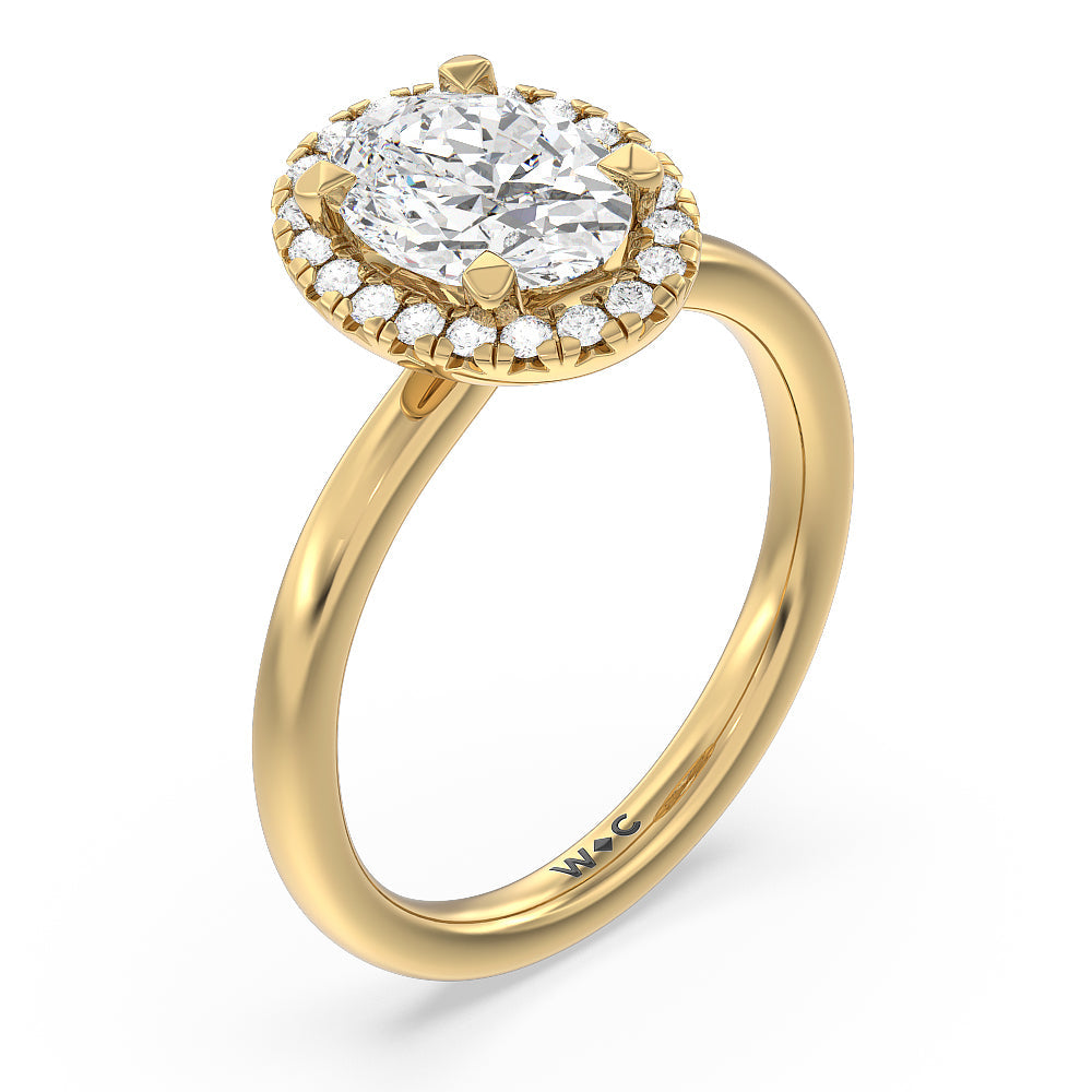 Seamless Plain Shank Halo Engagement Ring with Oval Cut Diamond in 14KT Yellow Gold view 3
