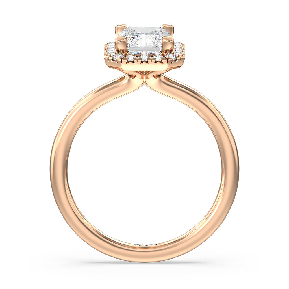 Seamless Plain Shank Halo Engagement Ring with Radiant Cut Diamond in 14KT Rose Gold view 2
