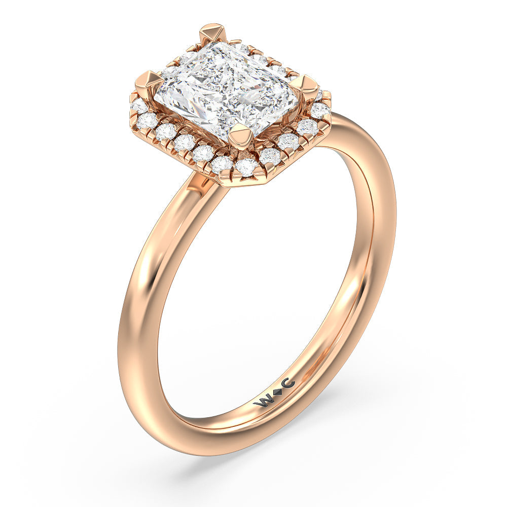 Seamless Plain Shank Halo Engagement Ring with Radiant Cut Diamond in 14KT Rose Gold view 3
