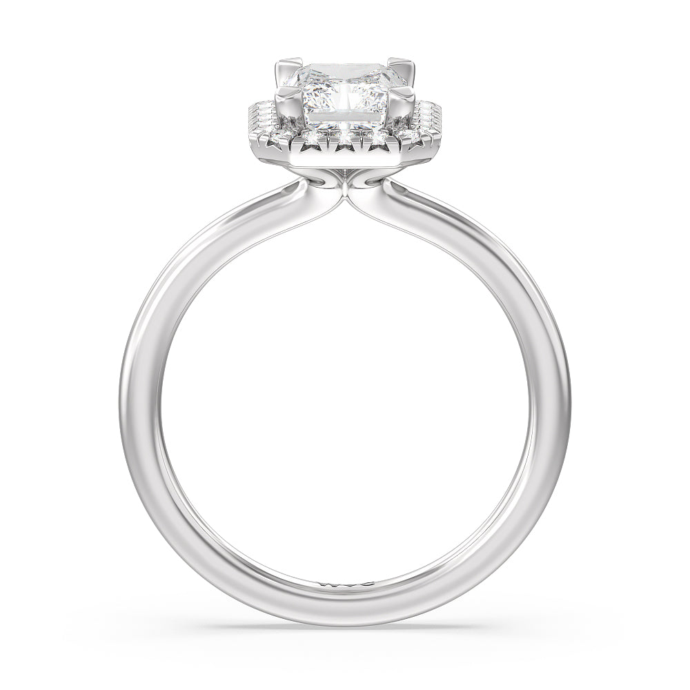 Seamless Plain Shank Halo Engagement Ring with Radiant Cut Diamond in 14KT Platinum view 2
