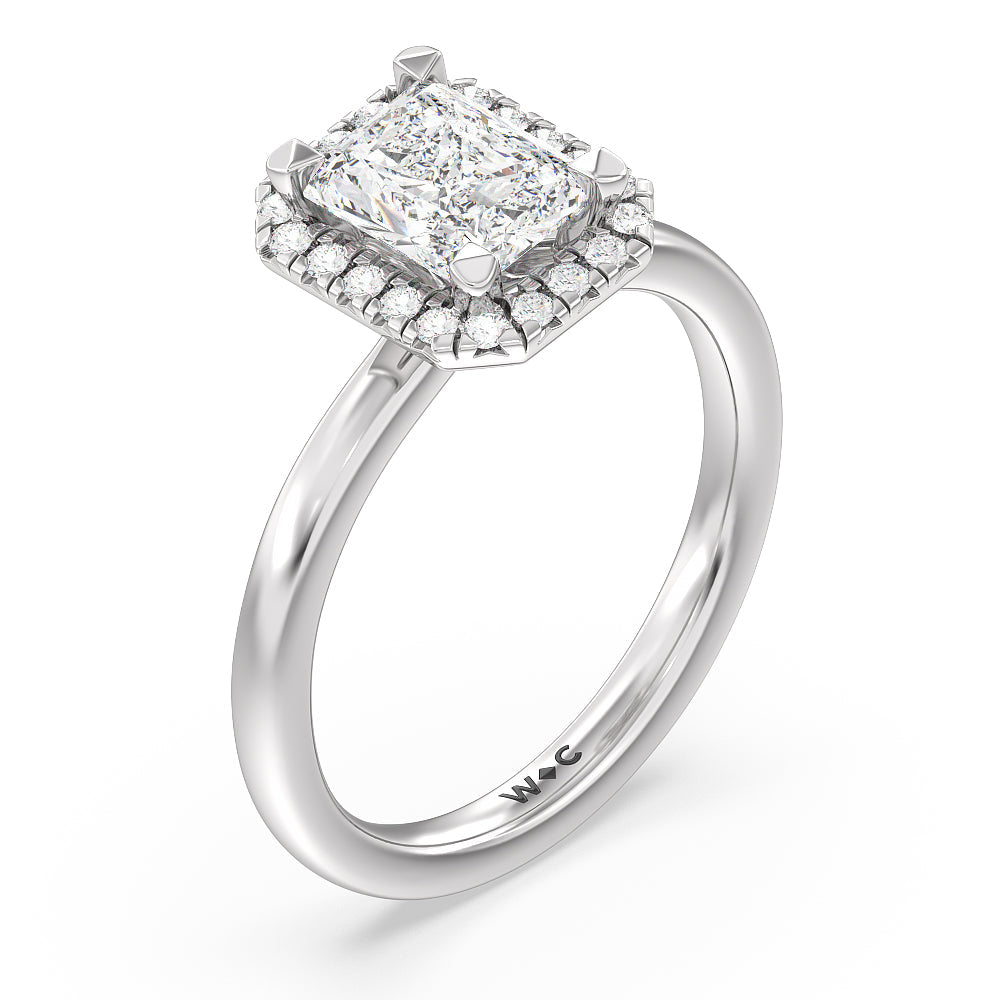 Seamless Plain Shank Halo Engagement Ring with Radiant Cut Diamond in 14KT Platinum view 3
