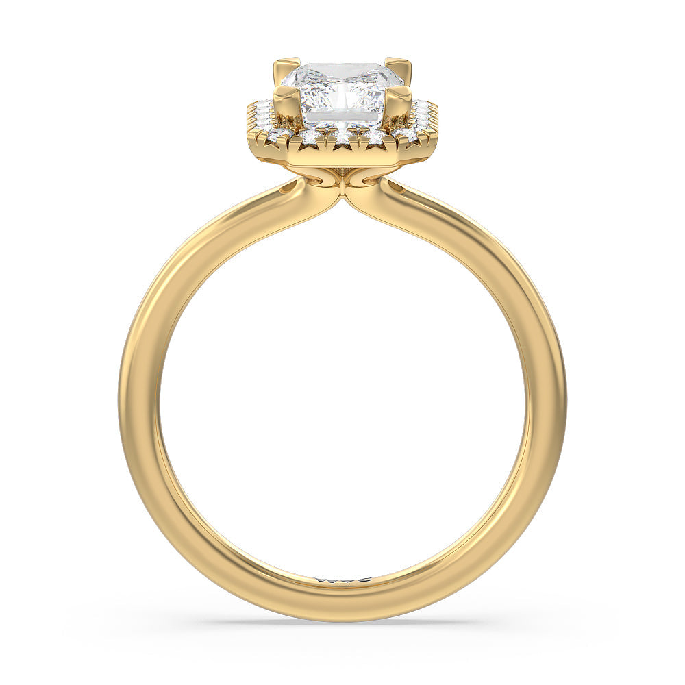 Seamless Plain Shank Halo Engagement Ring with Radiant Cut Diamond in 14KT Yellow Gold view 2
