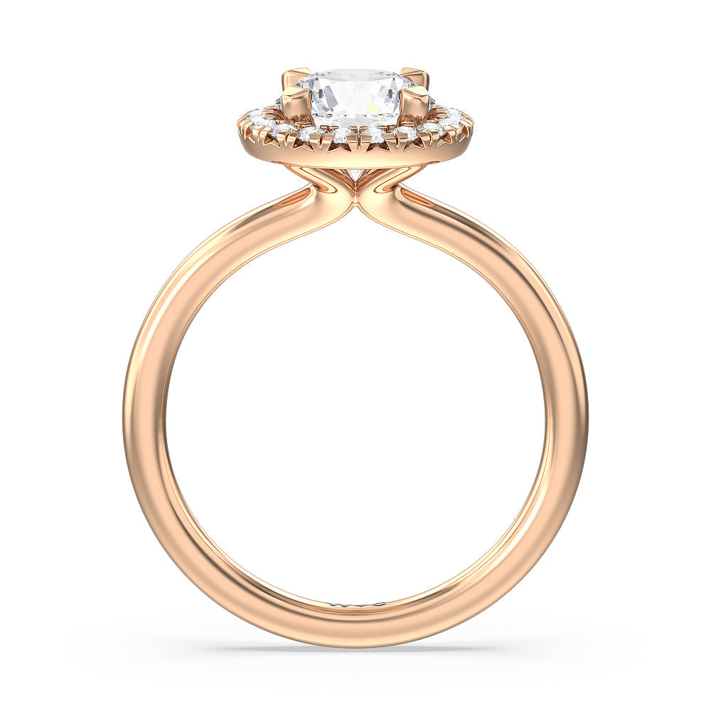 Seamless Plain Shank Halo Engagement Ring with Round Cut Diamond in 14KT Rose Gold view 2
