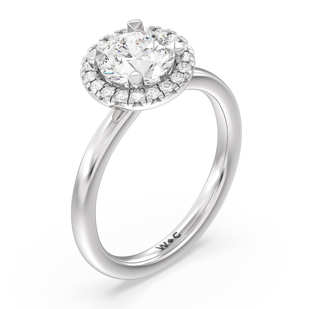 Seamless Plain Shank Halo Engagement Ring with Round Cut Diamond in 14KT Platinum view 3
