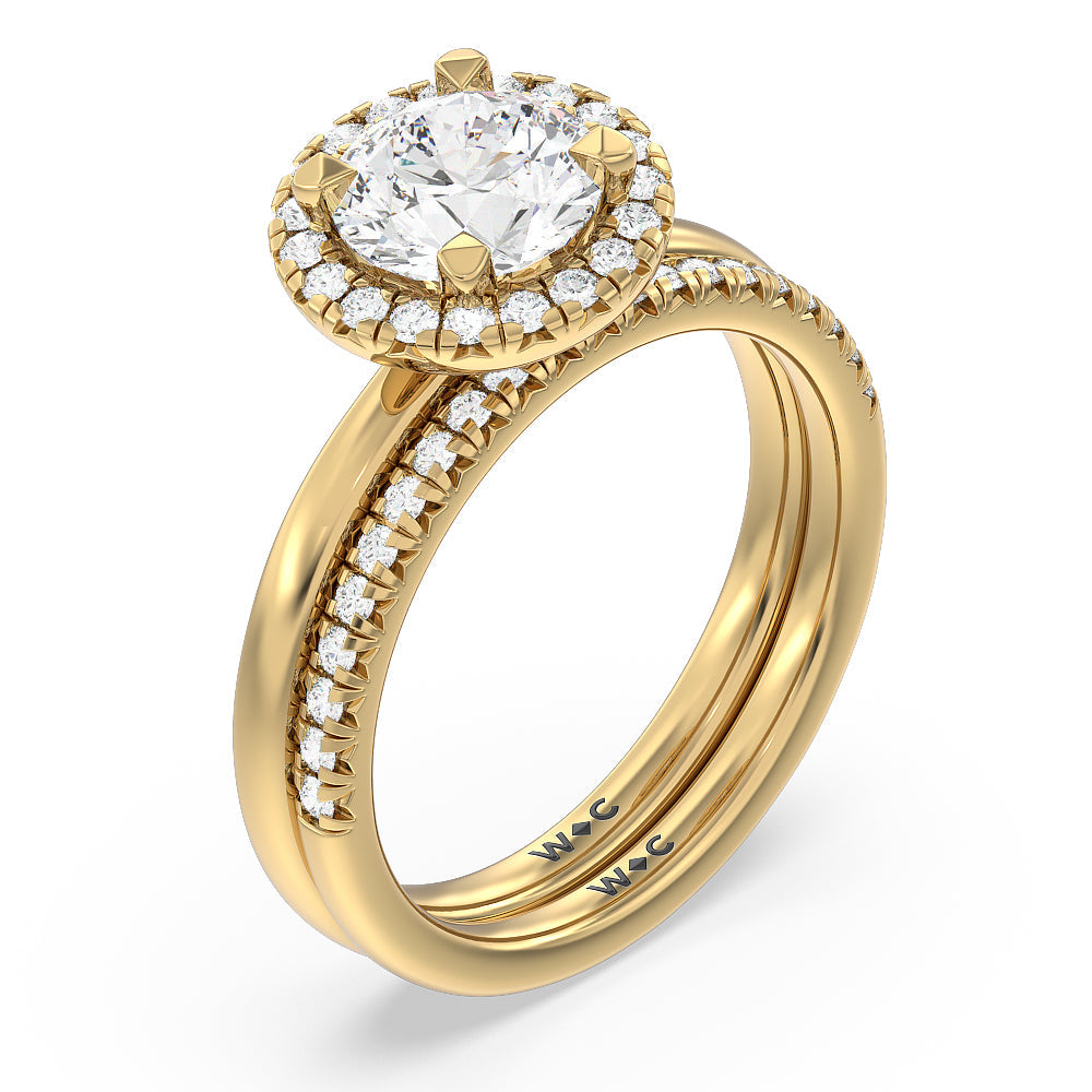 Seamless Plain Shank Halo Engagement Ring with Round Cut Diamond in 14KT Yellow Gold view 4

