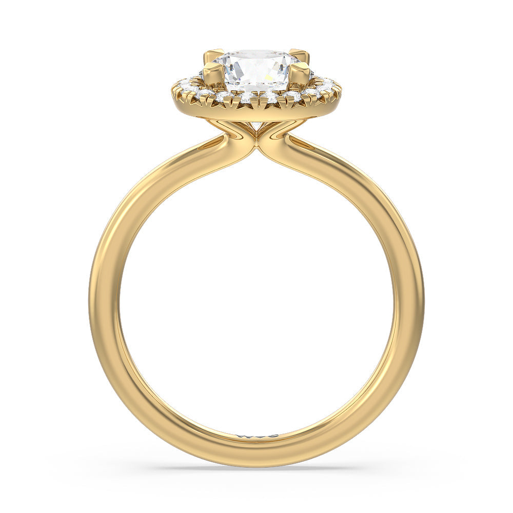 Seamless Plain Shank Halo Engagement Ring with Round Cut Diamond in 14KT Yellow Gold view 2

