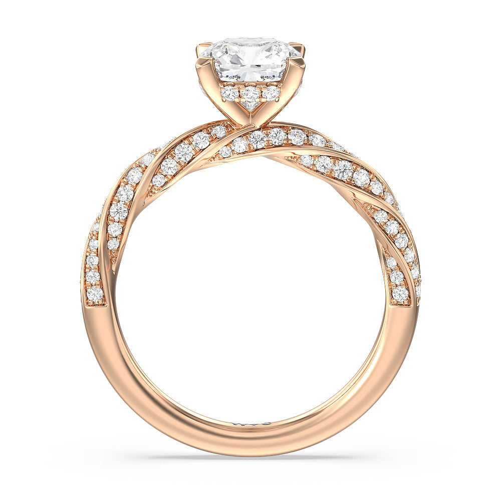 Cushion Cut Twisted Rope Hidden Halo Engagement Ring with Lab Grown Diamond in 14KT Rose Gold view 2
