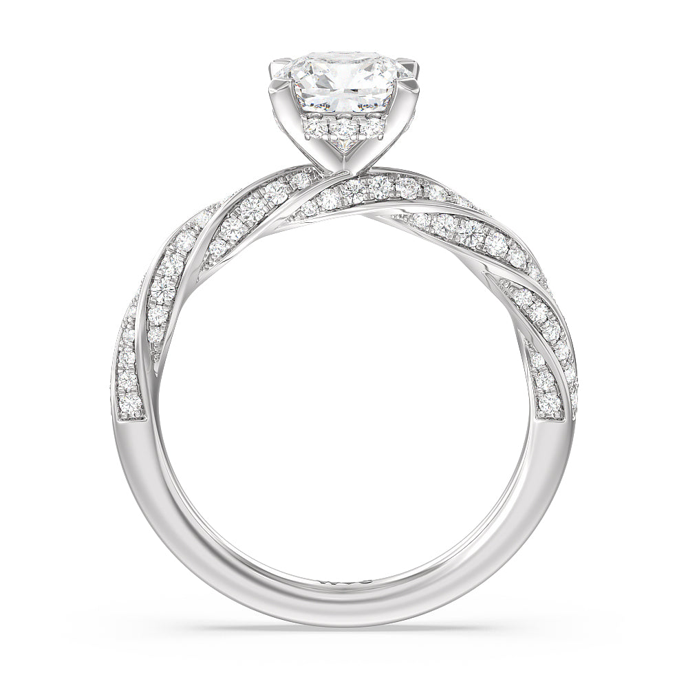Cushion Cut Twisted Rope Hidden Halo Engagement Ring with Lab Grown Diamond in 14KT Platinum view 2
