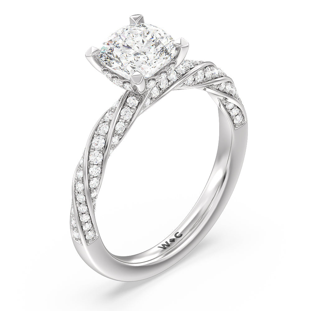 Cushion Cut Twisted Rope Hidden Halo Engagement Ring with Lab Grown Diamond in 14KT Platinum view 3
