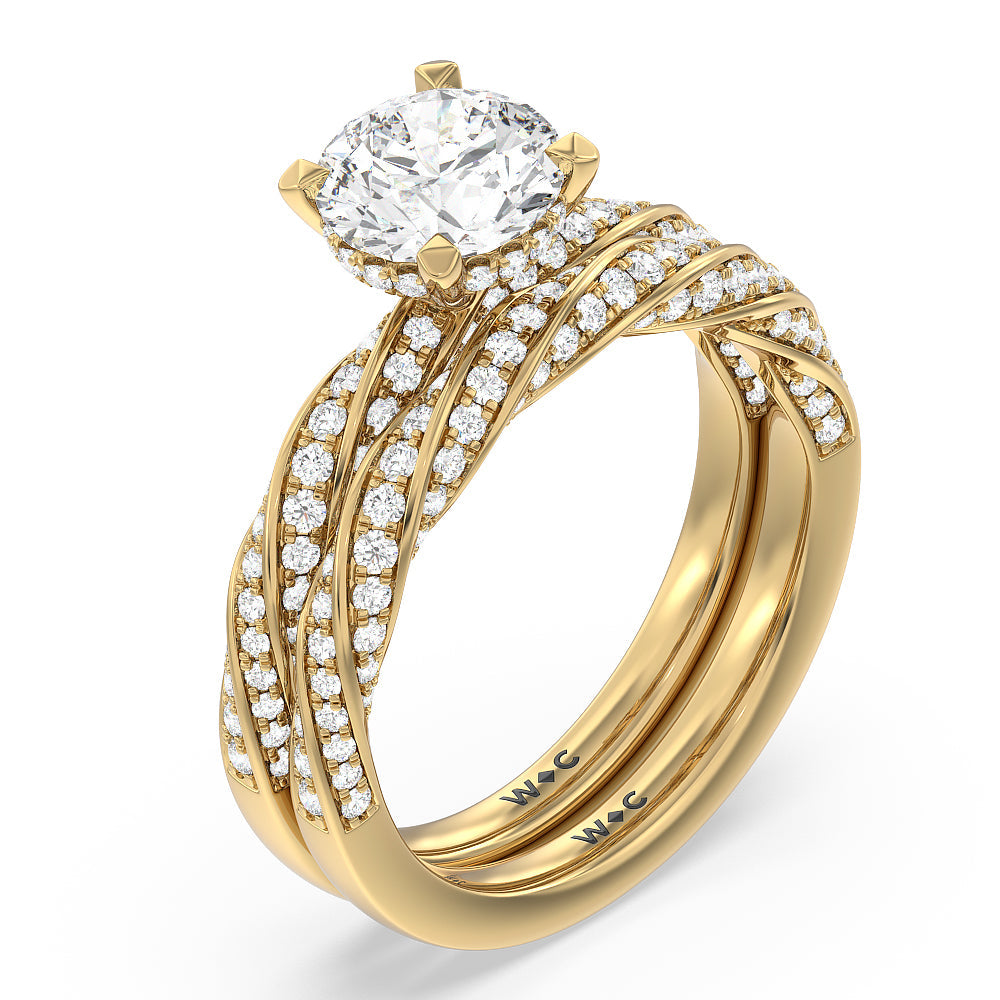 Cushion Cut Twisted Rope Hidden Halo Engagement Ring with Lab Grown Diamond in 14KT Yellow Gold view 4
