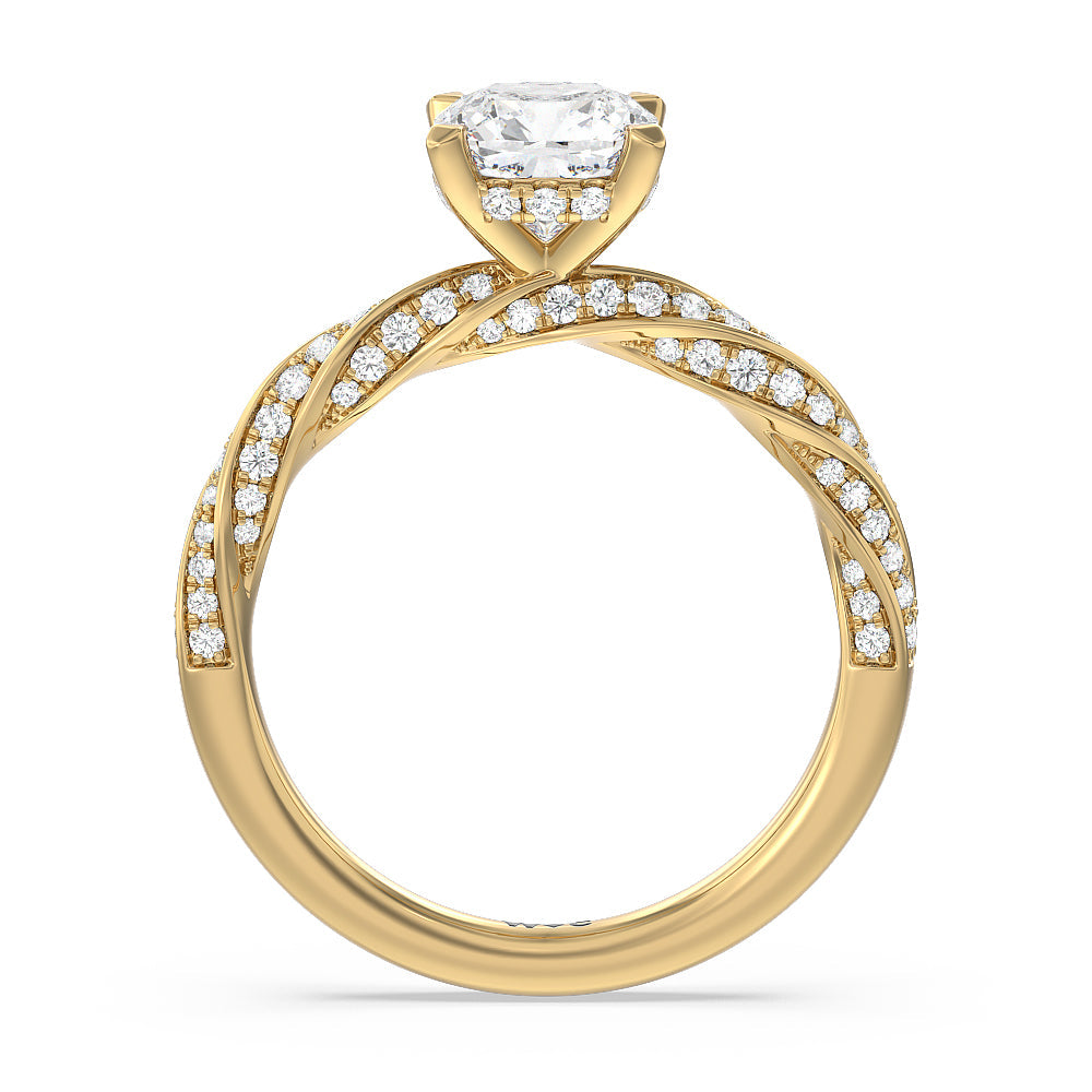 Cushion Cut Twisted Rope Hidden Halo Engagement Ring with Lab Grown Diamond in 14KT Yellow Gold view 2
