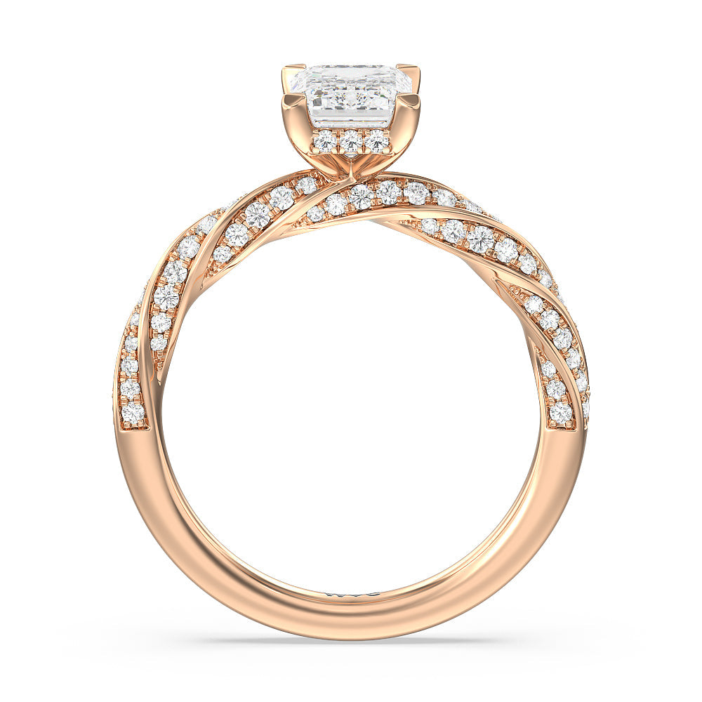 Emerald Cut Twisted Rope Hidden Halo Engagement Ring with Lab Grown Diamond in 14KT Rose Gold view 2
