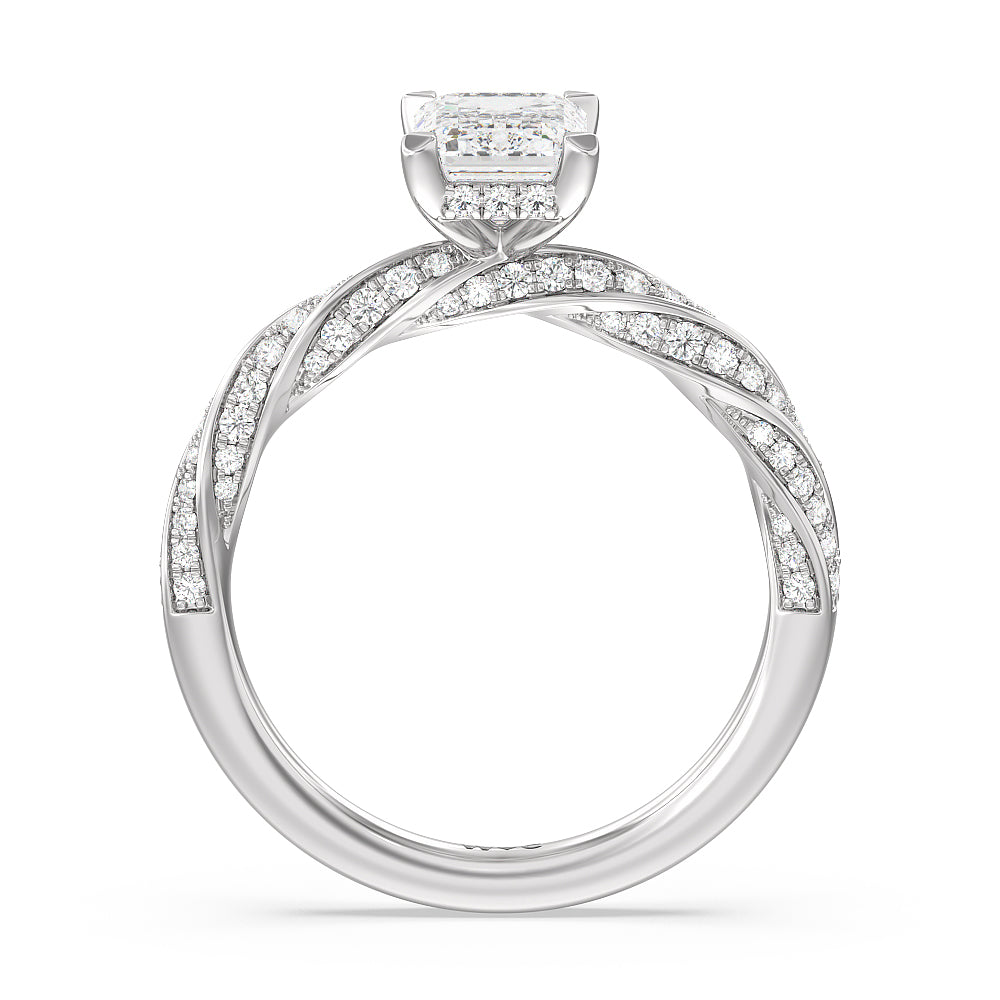 Emerald Cut Twisted Rope Hidden Halo Engagement Ring with Lab Grown Diamond in 14KT Platinum view 2
