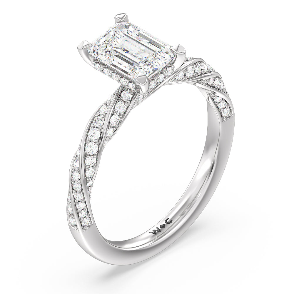 Emerald Cut Twisted Rope Hidden Halo Engagement Ring with Lab Grown Diamond in 14KT Platinum view 3
