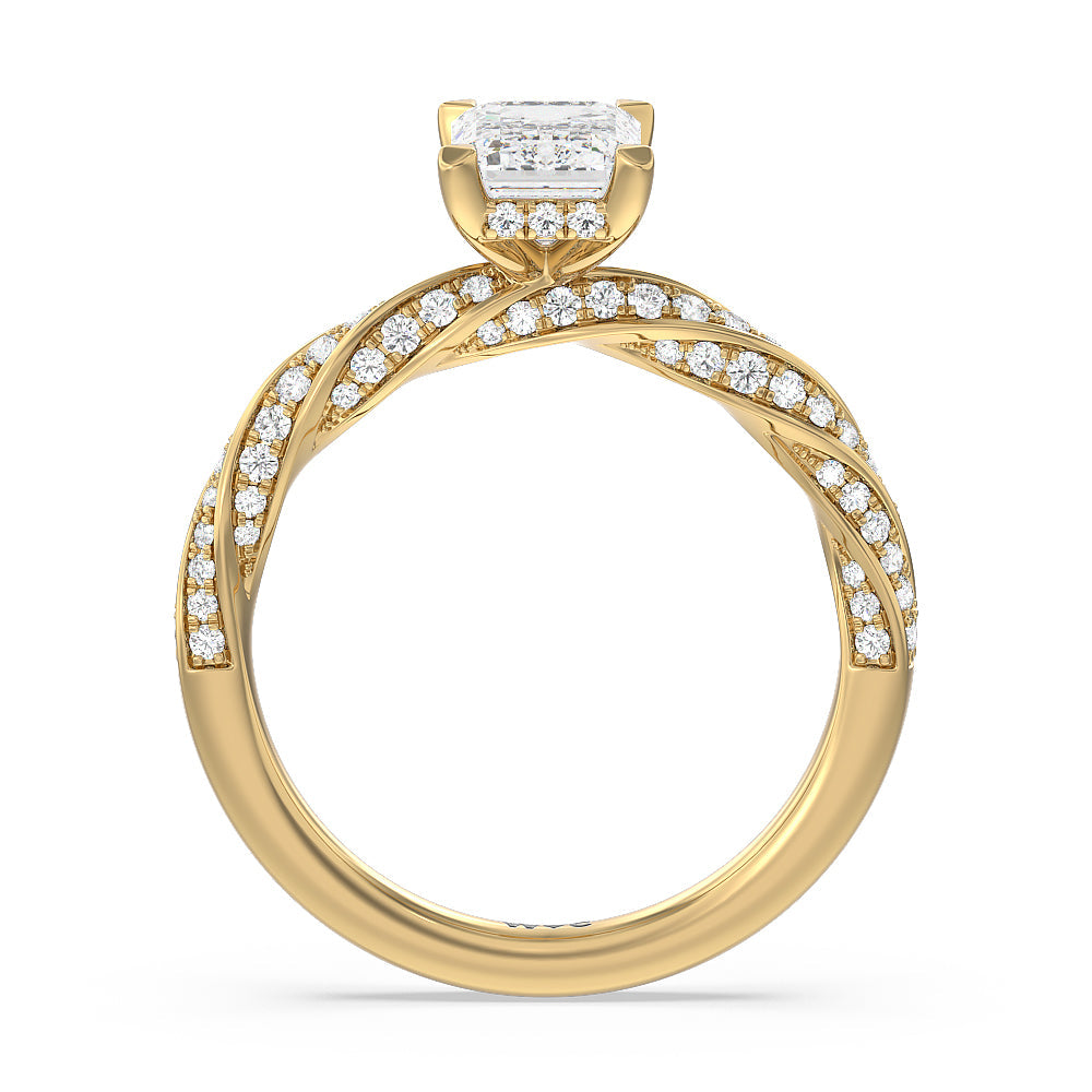 Emerald Cut Twisted Rope Hidden Halo Engagement Ring with Lab Grown Diamond in 14KT Yellow Gold view 2
