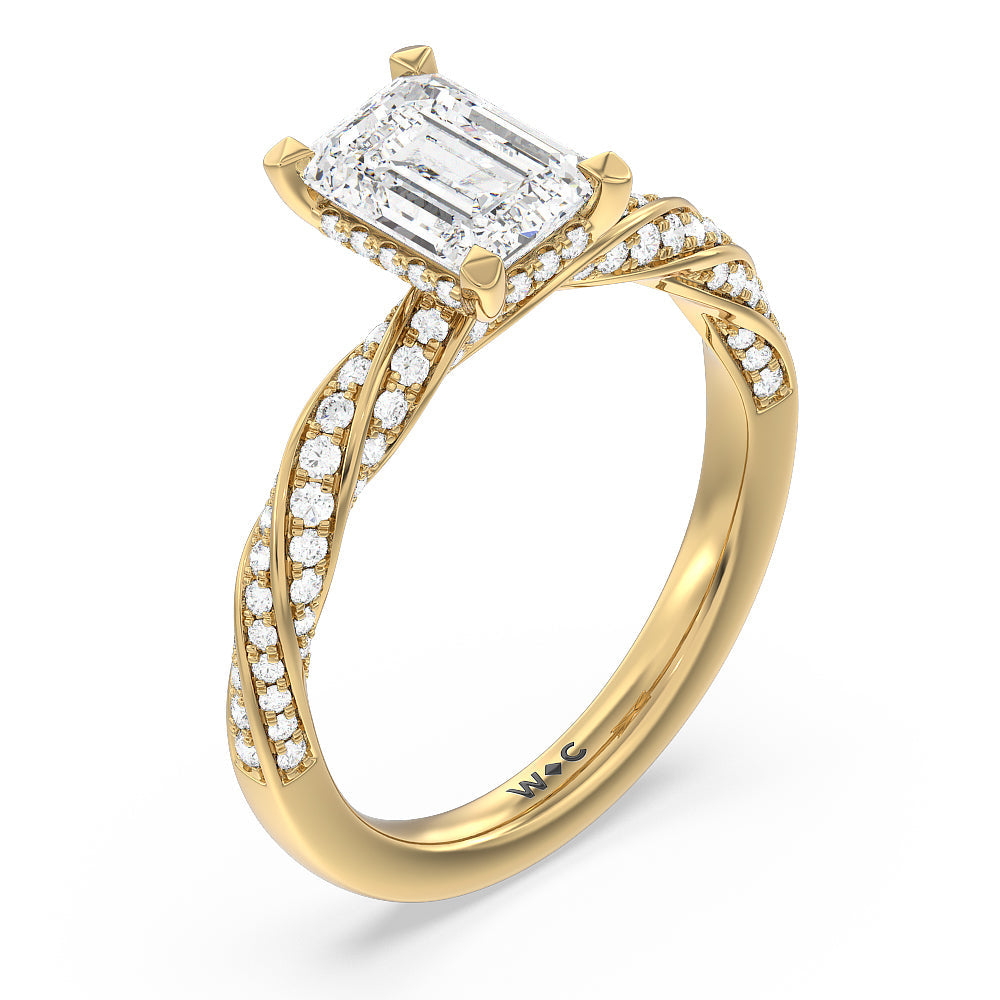 Emerald Cut Twisted Rope Hidden Halo Engagement Ring with Lab Grown Diamond in 14KT Yellow Gold view 3
